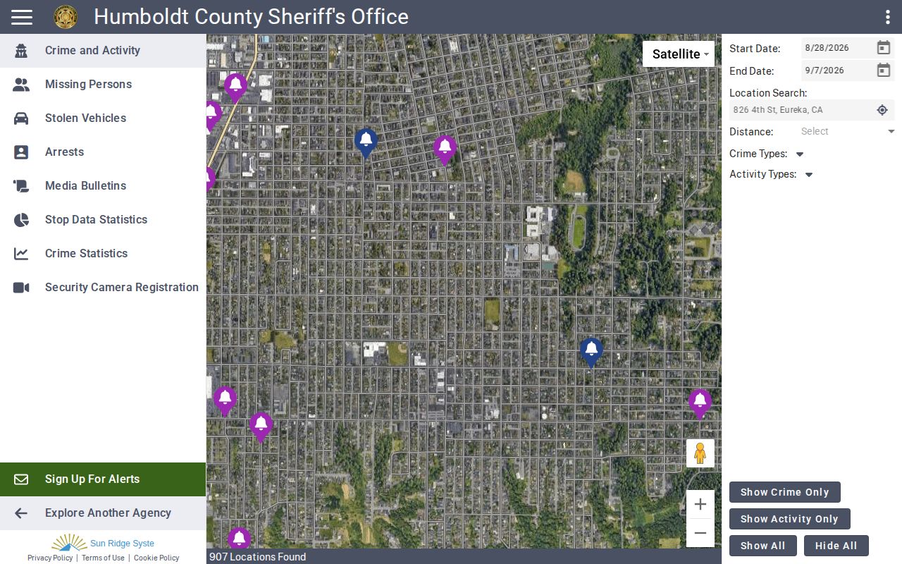 Humboldt County Sheriff Citizen RIMS interface