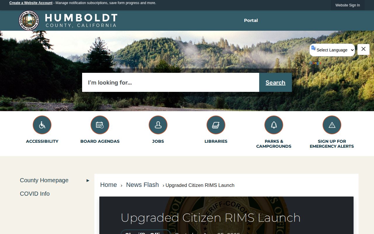 Humboldt County Citizen RIMS upgrade notice