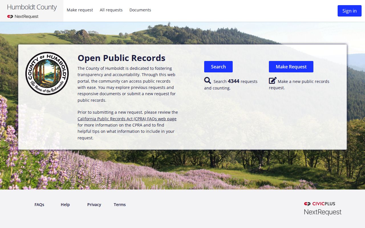 Humboldt County NextRequest public records portal
